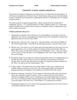 Tutorial for Acoustic Analysis Using Raven