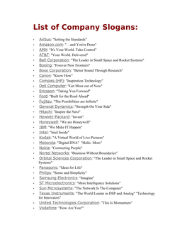 List of Company Slogans