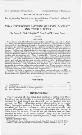 X-Ray Diffraction Patterns of Hevea, Manihot, and Other Rubbers