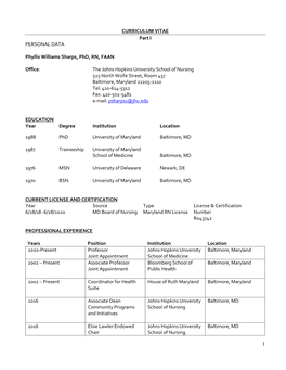 CURRICULUM VITAE Part I PERSONAL DATA Phyllis Williams