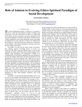 Role of Jainism in Evolving Ethico-Spiritual Paradigm of Social Development