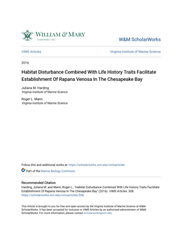 Habitat Disturbance Combined with Life History Traits Facilitate Establishment of Rapana Venosa in the Chesapeake Bay
