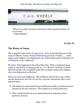 The House of Annas (01-May-20)