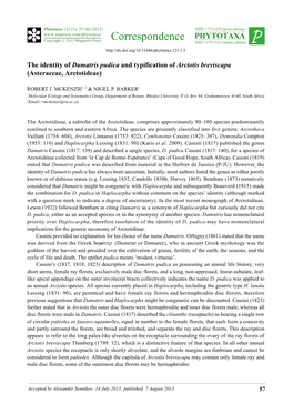 The Identity of Damatris Pudica and Typification of Arctotis Breviscapa (Asteraceae, Arctotideae)