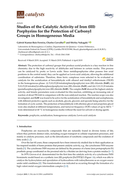 Studies of the Catalytic Activity of Iron (III) Porphyrins for the Protection of Carbonyl Groups in Homogeneous Media