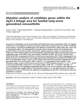 Mutation Analysis of Candidate Genes Within the 2Q33.3 Linkage Area for Familial Early-Onset Generalised Osteoarthritis
