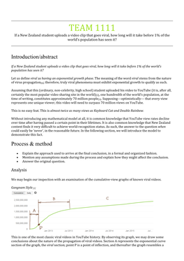 TEAM 1111 If a New Zealand Student Uploads a Video Clip That Goes Viral, How Long Will It Take Before 1% of the World’S Population Has Seen It?