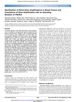 Identification of Novel Gene Amplifications in Breast Cancer and Coexistence of Gene Amplification with an Activating Mutation of PIK3CA