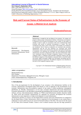 201 Role and Current Status of Infrastructure in the Economy Of