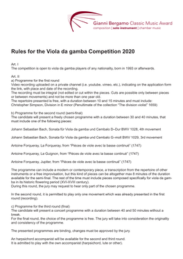 Rules for the Viola Da Gamba Competition 2020