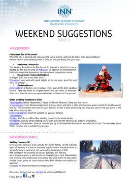 WEEKEND SUGGESTIONS Week 3