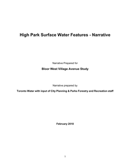 High Park Surface Water Features - Narrative