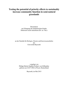 Testing the Potential of Priority Effects to Sustainably Increase Community Function in Semi-Natural Grasslands