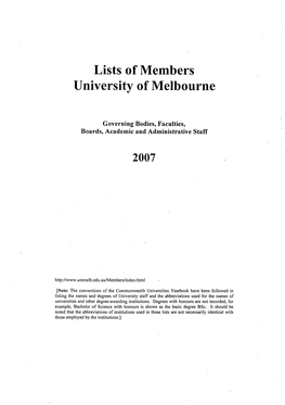 Lists of Members University of Melbourne