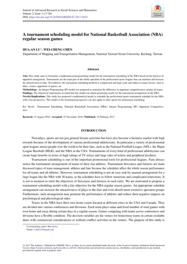 A Tournament Scheduling Model for National Basketball Association (NBA) Regular Season Games