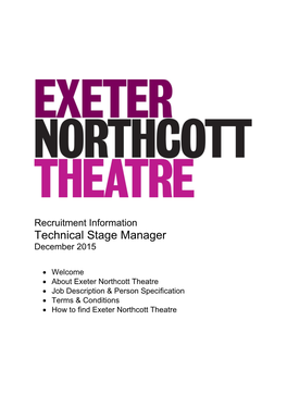 Recruitment Information Technical Stage Manager December 2015