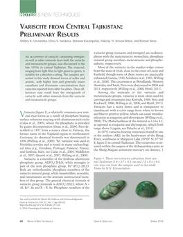 VARISCITE from CENTRAL TAJIKISTAN: PRELIMINARY RESULTS Andrey K