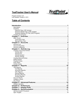 Tealtracker User's Manual Table of Contents