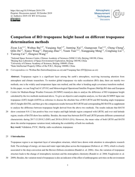 Comparison of RO Tropopause Height Based on Different