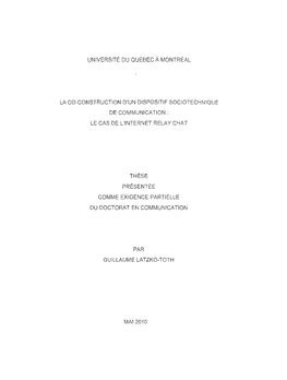 La Co-Construction D'un Dispositif Sociotechnique