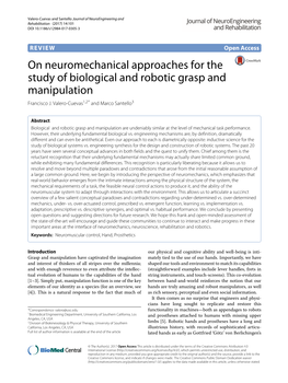 On Neuromechanical Approaches for the Study of Biological and Robotic Grasp and Manipulation Francisco J