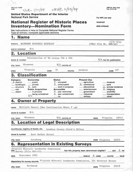 Nomination Form Date Entered See Instructions in How to Complete National Register Forms Type All Entries-Complete Applicable Sections 1