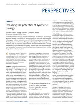 Realizing the Potential of Synthetic Biology