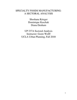 Specialty Foods Manufacturing: a Sectoral Analysis