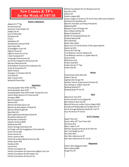 New Comics & TP's for the Week of 3/07/18