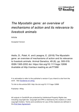 The Myostatin Gene: an Overview of Mechanisms of Action and Its Relevance to Livestock Animals