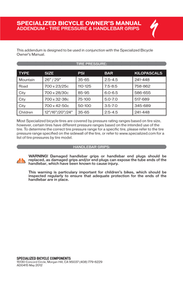 Specialized Bicycle Owner's Manual