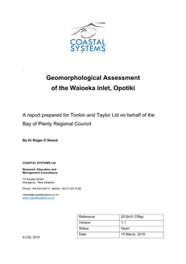 Geomorphological Assessment of the Waioeka Inlet, Opotiki