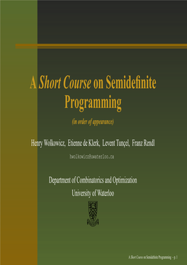 A Short Course on Semidefinite Programming