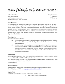 History of Philosophy: Early Modern (PHIL 210-3)