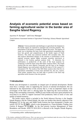 Analysis of Economic Potential Areas Based on Farming Agricultural Sector in the Border Area of Sangihe Island Regency
