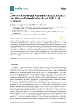 Conversion of Furfuryl Alcohol Into Ethyl Levulinate Over Glucose-Derived Carbon-Based Solid Acid in Ethanol