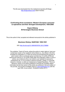 Confronting Three Revolutions: Western European Consumer Co-Operatives and Their Divergent Development, 1950-2008