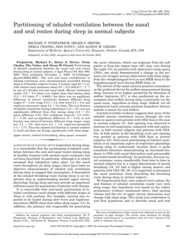 Partitioning of Inhaled Ventilation Between the Nasal and Oral Routes During Sleep in Normal Subjects