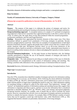 Heuristics Elements of Information Seeking Strategies and Tactics: a Conceptual Analysis