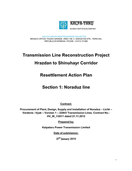 Transmission Line Reconstruction Project Hrazdan to Shinuhayr Corridor