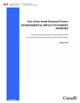 Star-Orion South Diamond Project ENVIRONMENTAL IMPACT