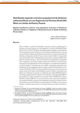 Distribuição Espacial E Estrutura Populacional De Dicksonia Sellowiana Hook