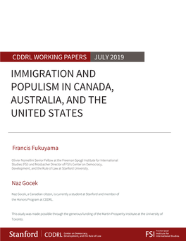 Immigration and Populism in Canada, Australia, and the United States