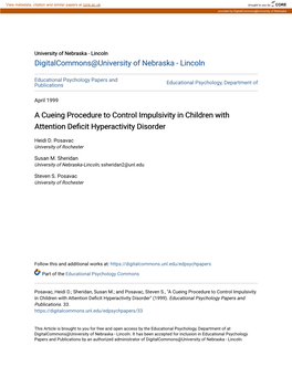 A Cueing Procedure to Control Impulsivity in Children with Attention Deficit Hyperactivity Disorder