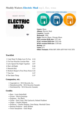 Muddy Waters Electric Mud Mp3, Flac, Wma