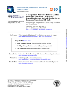 Immature/Transitional 1 B Cells Recombination, and Antibody