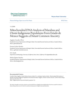 Mitochondrial DNA Analysis of Mazahua and Otomi Indigenous