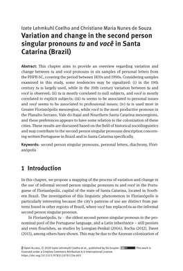 Variation and Change in the Second Person Singular Pronouns Tu and Você in Santa Catarina (Brazil)