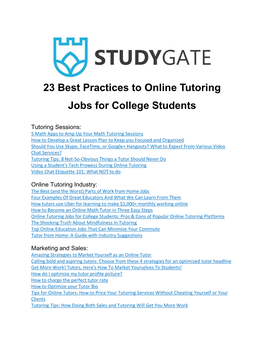 23 Best Practices to Online Tutoring Jobs for College Students