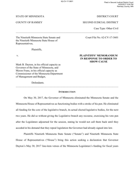 Plaintiff's Memorandum Of